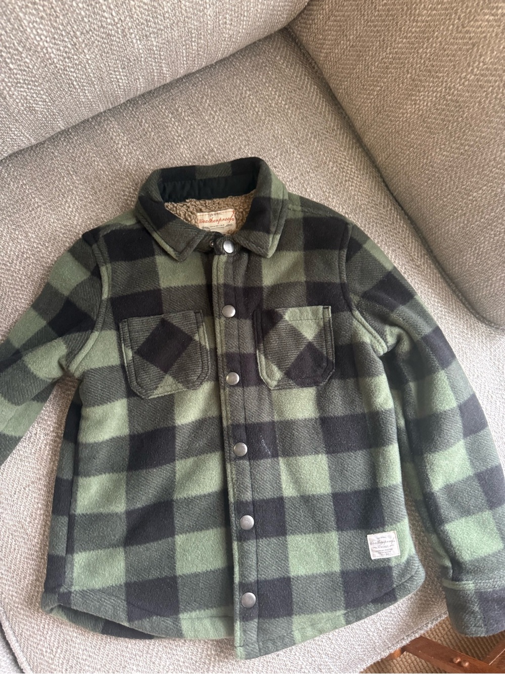 Weatherproof Green & Black Plaid Button-Front Kids Shirt Jacket